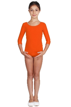 BODY DANZA LYCRA MANICA TRE QUARTI ARANCIONE BAMBINA